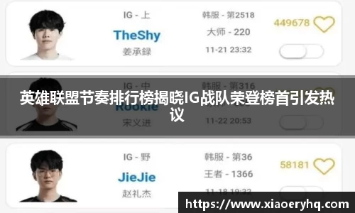 英雄联盟节奏排行榜揭晓IG战队荣登榜首引发热议
